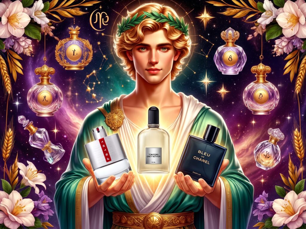 Мужчина-Весы держит три мужских парфюма: Prada Luna Rossa, Tom Ford Grey Vetiver, Bleu de Chanel, рекомендации ароматов для мужчин Весов